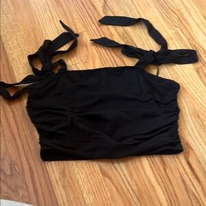 Black Tie-Strap Crop Top